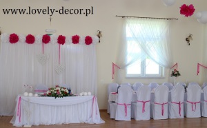 dekoracje sali weselnej - ciemny róż